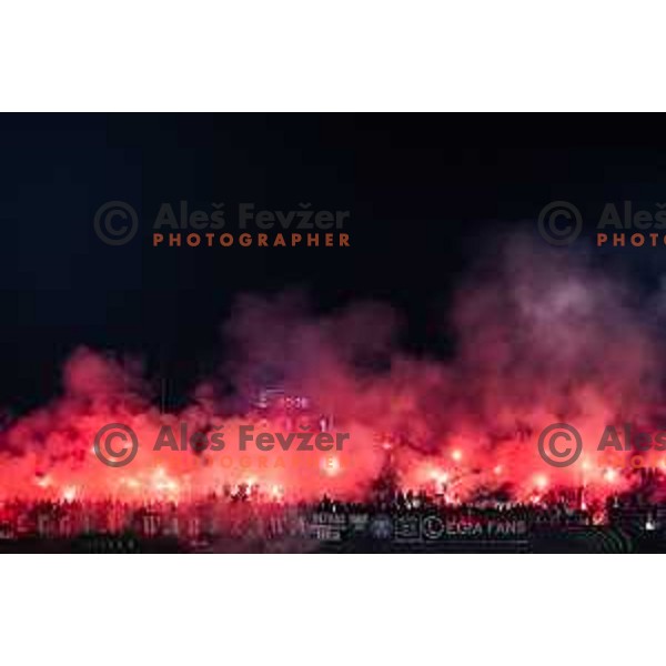 Ultras Legia during UEFA Conference League 2025/26 football match between NK Celje (SLO) and Legia Warszawa (POL) in Stadion z’dezele, Celje, Slovenia on November 6, 2025. Photo: Jure Banfi