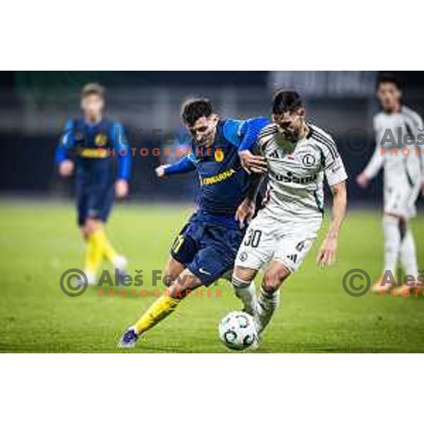 Milot Avdyli vs Petar Stojanovic in action during UEFA Conference League 2025/26 football match between NK Celje (SLO) and Legia Warszawa (POL) in Stadion z’dezele, Celje, Slovenia on November 6, 2025. Photo: Jure Banfi