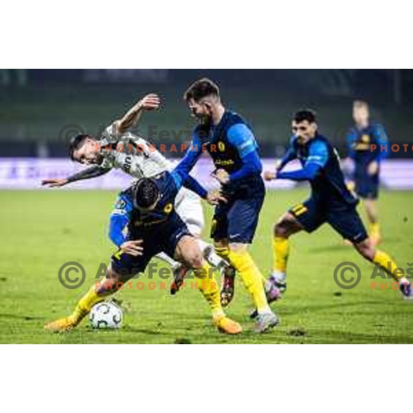 Juanjo Nieto and Nikita Iosifov in action during UEFA Conference League 2025/26 football match between NK Celje (SLO) and Legia Warszawa (POL) in Stadion z’dezele, Celje, Slovenia on November 6, 2025. Photo: Jure Banfi
