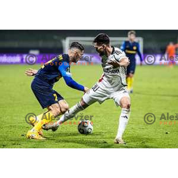 Juanjo Nieto vs Petar Stojanovic in action during UEFA Conference League 2025/26 football match between NK Celje (SLO) and Legia Warszawa (POL) in Stadion z’dezele, Celje, Slovenia on November 6, 2025. Photo: Jure Banfi