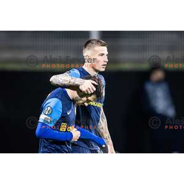 Nikita Iosifov and Franko Kovacevic celebrate goal during UEFA Conference League 2025/26 football match between NK Celje (SLO) and Legia Warszawa (POL) in Stadion z’dezele, Celje, Slovenia on November 6, 2025. Photo: Jure Banfi