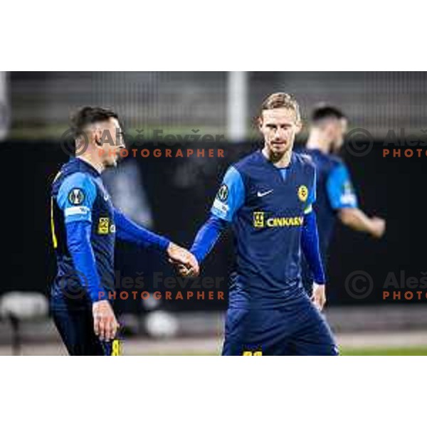 Mario Kvesic and Zan Karnicnik celebrate goal during UEFA Conference League 2025/26 football match between NK Celje (SLO) and Legia Warszawa (POL) in Stadion z’dezele, Celje, Slovenia on November 6, 2025. Photo: Jure Banfi