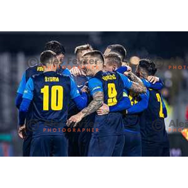 Franko Kovacevic celebrates goal during UEFA Conference League 2025/26 football match between NK Celje (SLO) and Legia Warszawa (POL) in Stadion z’dezele, Celje, Slovenia on November 6, 2025. Photo: Jure Banfi