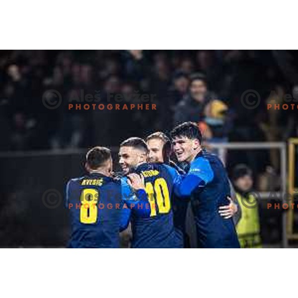 Danijel Sturm, Zan Karnicnik celebrate goal during UEFA Conference League 2025/26 football match between NK Celje (SLO) and Legia Warszawa (POL) in Stadion z’dezele, Celje, Slovenia on November 6, 2025. Photo: Jure Banfi