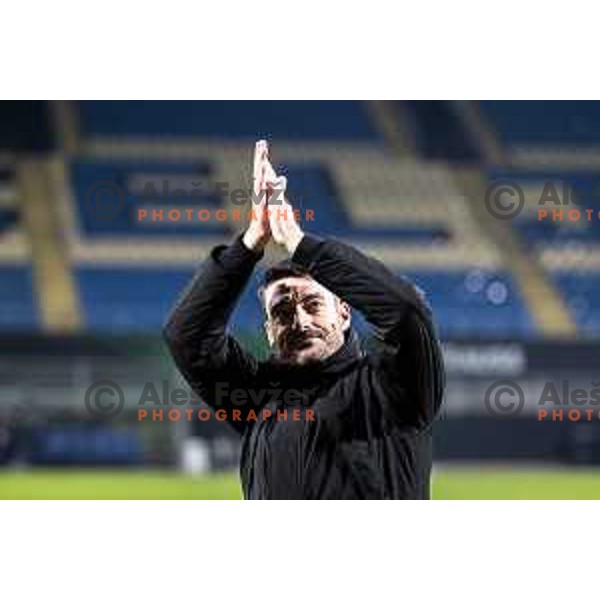 Albert Riera, head coach of NK Celje celebrates victory after UEFA Conference League 2025/26 football match between NK Celje (SLO) and Legia Warszawa (POL) in Stadion z’dezele, Celje, Slovenia on November 6, 2025. Photo: Jure Banfi
