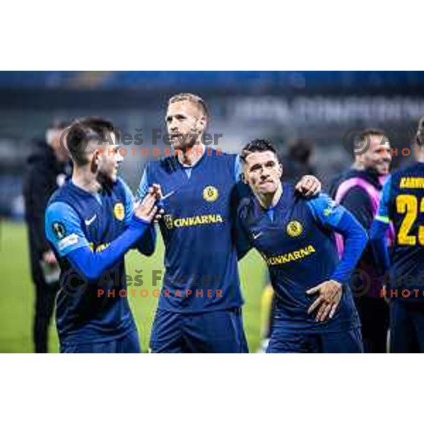 Andrej Kotnik and Juanjo Nieto celebrate victory after UEFA Conference League 2025/26 football match between NK Celje (SLO) and Legia Warszawa (POL) in Stadion z’dezele, Celje, Slovenia on November 6, 2025. Photo: Jure Banfi