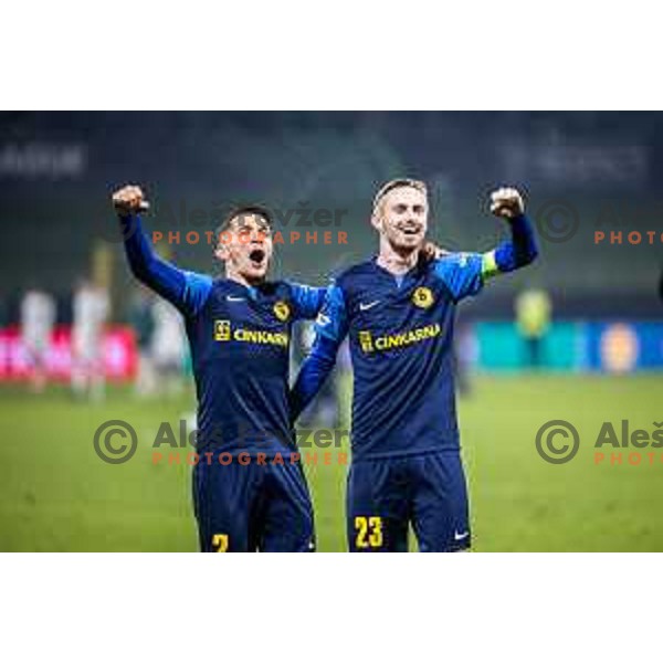 Juanjo Nieto and Zan Karnicnik celebrate victory after UEFA Conference League 2025/26 football match between NK Celje (SLO) and Legia Warszawa (POL) in Stadion z’dezele, Celje, Slovenia on November 6, 2025. Photo: Jure Banfi