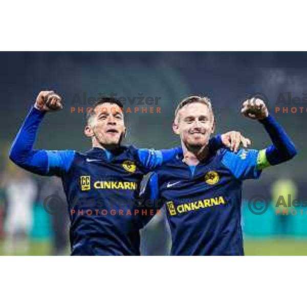 Juanjo Nieto and Zan Karnicnik celebrate victory after UEFA Conference League 2025/26 football match between NK Celje (SLO) and Legia Warszawa (POL) in Stadion z’dezele, Celje, Slovenia on November 6, 2025. Photo: Jure Banfi