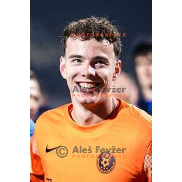Zan Luk Leban celebrates victory after UEFA Conference League 2025/26 football match between NK Celje (SLO) and Legia Warszawa (POL) in Stadion z’dezele, Celje, Slovenia on November 6, 2025. Photo: Jure Banfi