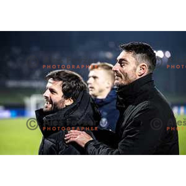 Albert Riera, head coach of NK Celje celebrates victory after UEFA Conference League 2025/26 football match between NK Celje (SLO) and Legia Warszawa (POL) in Stadion z’dezele, Celje, Slovenia on November 6, 2025. Photo: Jure Banfi
