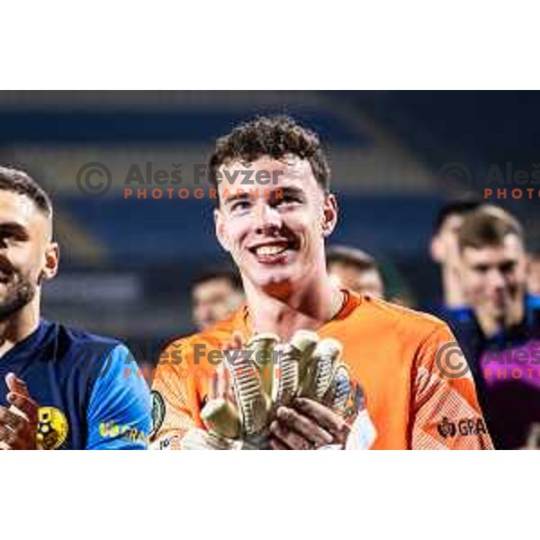 Zan Luk Leban celebrates victory after UEFA Conference League 2025/26 football match between NK Celje (SLO) and Legia Warszawa (POL) in Stadion z’dezele, Celje, Slovenia on November 6, 2025. Photo: Jure Banfi