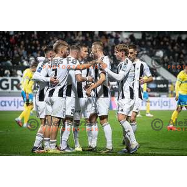 Niko Kasalo, Luka Bobicanec celebrate goal during Prva liga Telemach 2025/26 football match between NK Mura and NK Koper in Fazanerija, Murska Sobota, Slovenia on November 7, 2025. Photo: Jure Banfi