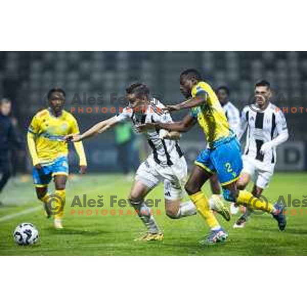 Nejc Ajhmajer vs Mark Pabai in action during Prva liga Telemach 2025/26 football match between NK Mura and NK Koper in Fazanerija, Murska Sobota, Slovenia on November 7, 2025. Photo: Jure Banfi