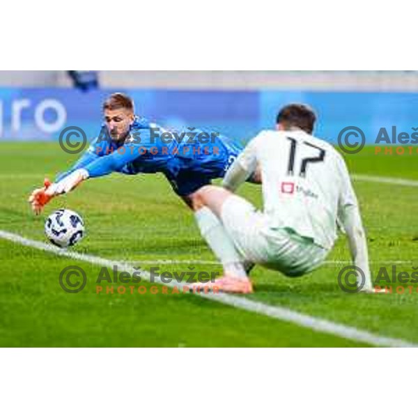 Matevz Dajcar in action during Prva liga Telemach 2025/2026 football match between Olimpija and Primorje in SRC Stozice, Ljubljana, Slovenia on Novermber 7, 2025