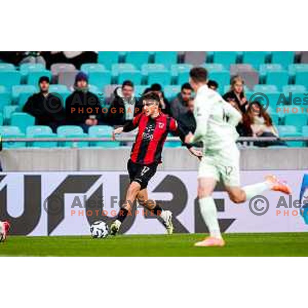 Zan Besir in action during Prva liga Telemach 2025/2026 football match between Olimpija and Primorje in SRC Stozice, Ljubljana, Slovenia on Novermber 7, 2025