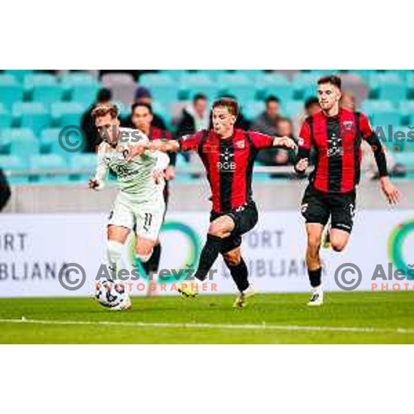Alejandro Blanco and Elian Demirovic in action during Prva liga Telemach 2025/2026 football match between Olimpija and Primorje in SRC Stozice, Ljubljana, Slovenia on Novermber 7, 2025