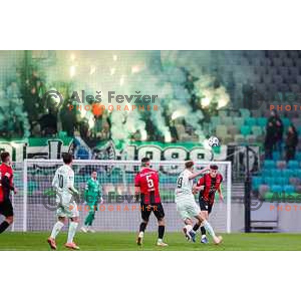 Gasper Petek in action during Prva liga Telemach 2025/2026 football match between Olimpija and Primorje in SRC Stozice, Ljubljana, Slovenia on Novermber 7, 2025