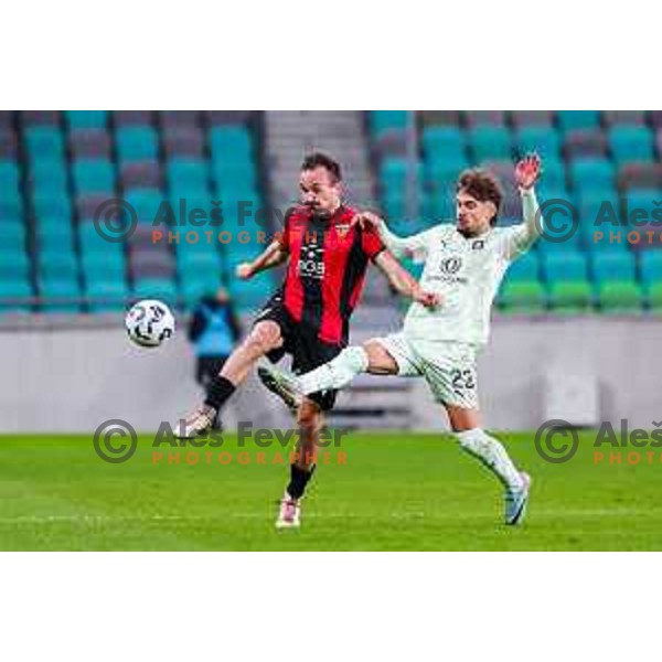 Tilen Klemencic and Diogo Pinto in action during Prva liga Telemach 2025/2026 football match between Olimpija and Primorje in SRC Stozice, Ljubljana, Slovenia on Novermber 7, 2025