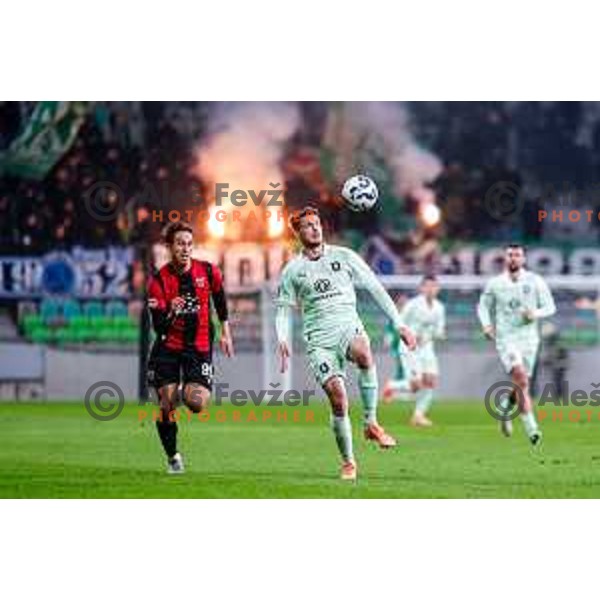 Haris Kadric and Ahmet Muhamedbegovic in action during Prva liga Telemach 2025/2026 football match between Olimpija and Primorje in SRC Stozice, Ljubljana, Slovenia on Novermber 7, 2025