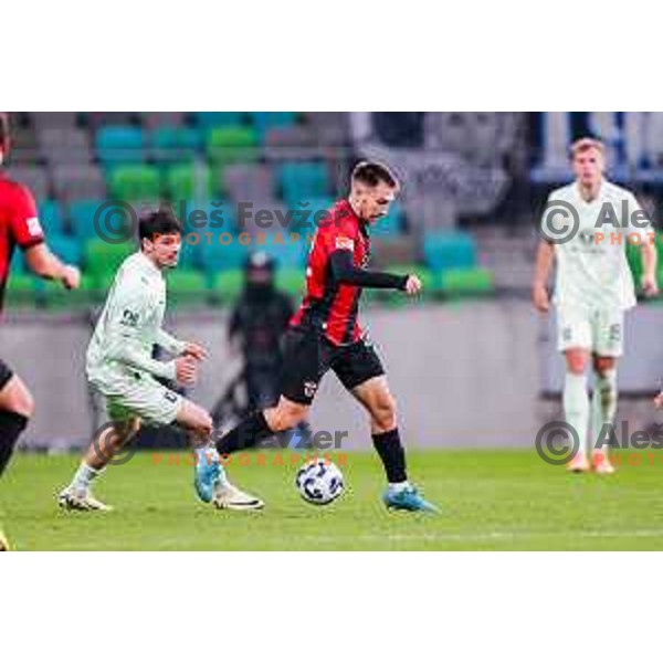 Niko RAk in action during Prva liga Telemach 2025/2026 football match between Olimpija and Primorje in SRC Stozice, Ljubljana, Slovenia on Novermber 7, 2025