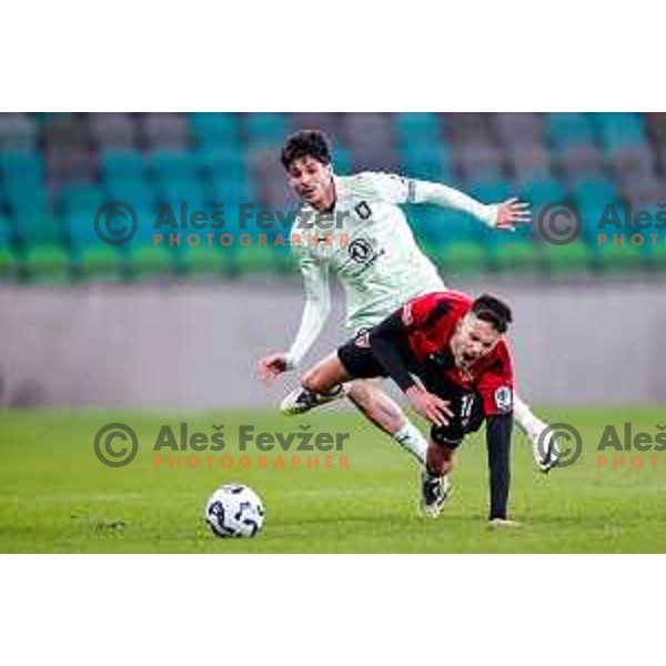 Agustin Doffo and Zan Besir in action during Prva liga Telemach 2025/2026 football match between Olimpija and Primorje in SRC Stozice, Ljubljana, Slovenia on Novermber 7, 2025
