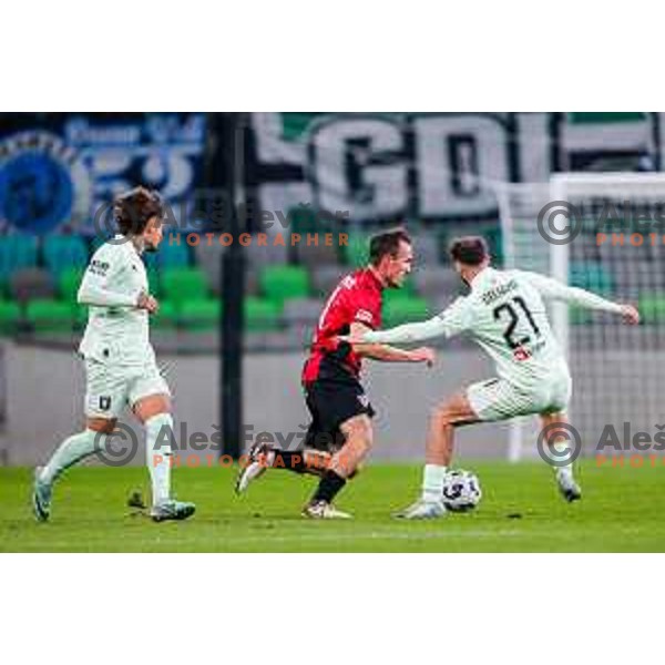 in action during Prva liga Telemach 2025/2026 football match between Olimpija and Primorje in SRC Stozice, Ljubljana, Slovenia on Novermber 7, 2025