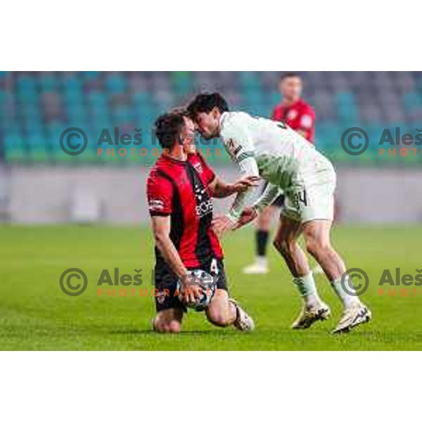 Tilen Klemencic and Agustin Doffo in action during Prva liga Telemach 2025/2026 football match between Olimpija and Primorje in SRC Stozice, Ljubljana, Slovenia on Novermber 7, 2025