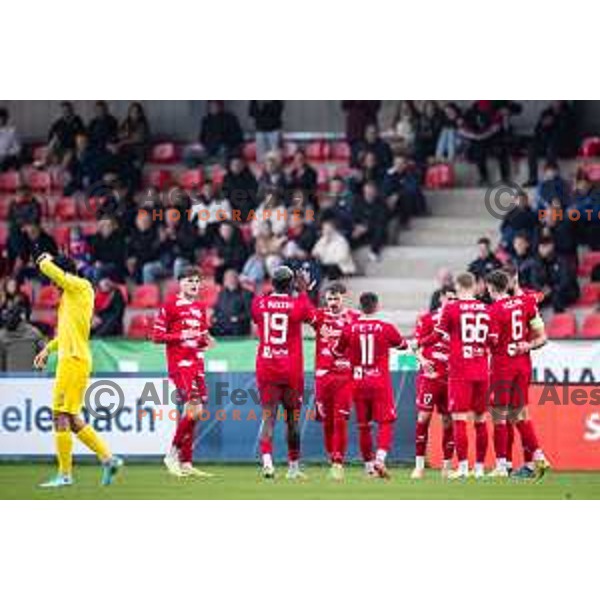 Emir Saitoski celebrates goal during Prva liga Telemach 2025/26 football match between NK Aluminij and NK Domzale in Sportni park Kidricevo, Slovenia on November 8, 2025. Photo: Jure Banfi