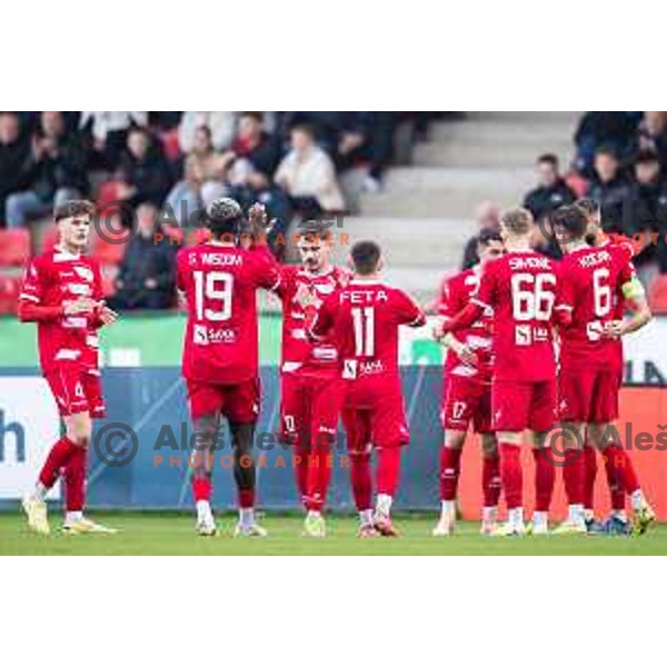 Emir Saitoski celebrates goal during Prva liga Telemach 2025/26 football match between NK Aluminij and NK Domzale in Sportni park Kidricevo, Slovenia on November 8, 2025. Photo: Jure Banfi