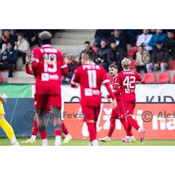 Emir Saitoski celebrates goal during Prva liga Telemach 2025/26 football match between NK Aluminij and NK Domzale in Sportni park Kidricevo, Slovenia on November 8, 2025. Photo: Jure Banfi