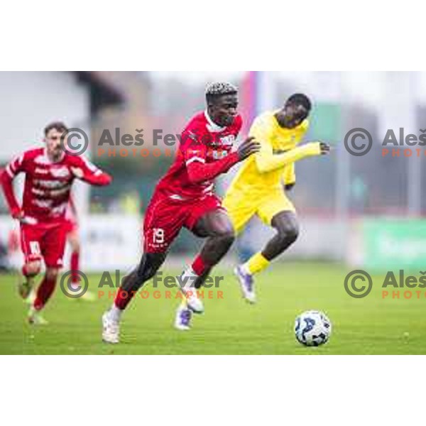 Aondowase Sule Wisdom in action during Prva liga Telemach 2025/26 football match between NK Aluminij and NK Domzale in Sportni park Kidricevo, Slovenia on November 8, 2025. Photo: Jure Banfi