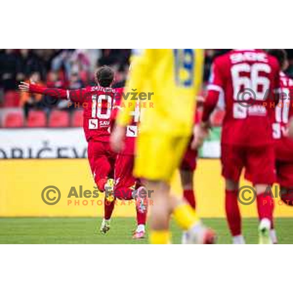 Emir Saitoski celebrates goal during Prva liga Telemach 2025/26 football match between NK Aluminij and NK Domzale in Sportni park Kidricevo, Slovenia on November 8, 2025. Photo: Jure Banfi