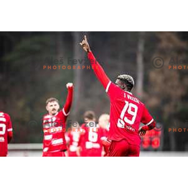 Aondowase Sule Wisdom celebrates goal during Prva liga Telemach 2025/26 football match between NK Aluminij and NK Domzale in Sportni park Kidricevo, Slovenia on November 8, 2025. Photo: Jure Banfi