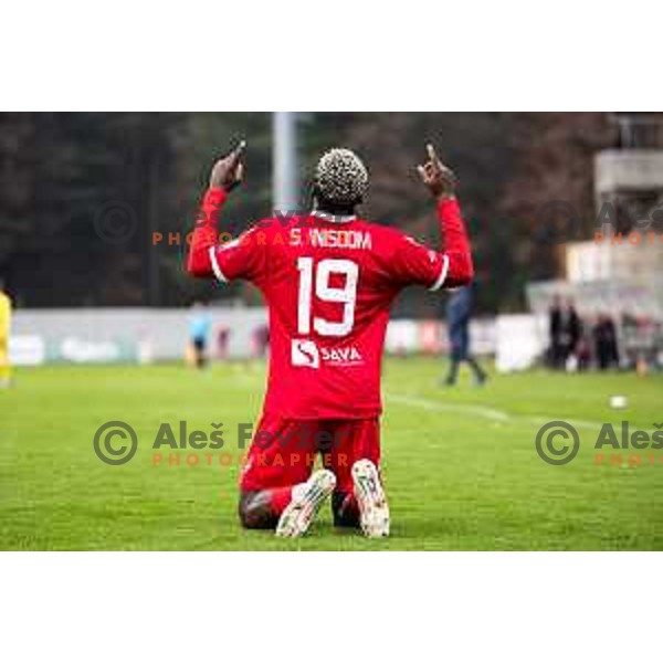 Aondowase Sule Wisdom celebrates goal during Prva liga Telemach 2025/26 football match between NK Aluminij and NK Domzale in Sportni park Kidricevo, Slovenia on November 8, 2025. Photo: Jure Banfi