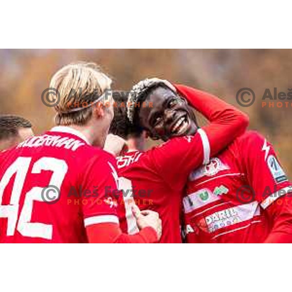 Aondowase Sule Wisdom celebrates goal during Prva liga Telemach 2025/26 football match between NK Aluminij and NK Domzale in Sportni park Kidricevo, Slovenia on November 8, 2025. Photo: Jure Banfi