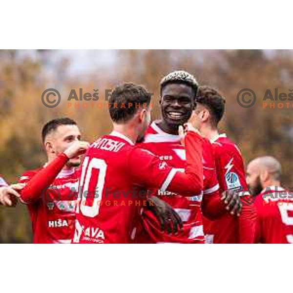 Aondowase Sule Wisdom celebrates goal during Prva liga Telemach 2025/26 football match between NK Aluminij and NK Domzale in Sportni park Kidricevo, Slovenia on November 8, 2025. Photo: Jure Banfi