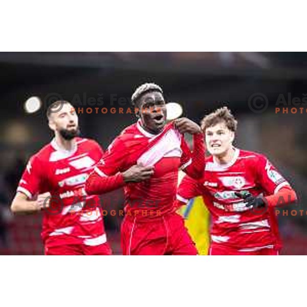 Aondowase Sule Wisdom celebrates goal during Prva liga Telemach 2025/26 football match between NK Aluminij and NK Domzale in Sportni park Kidricevo, Slovenia on November 8, 2025. Photo: Jure Banfi
