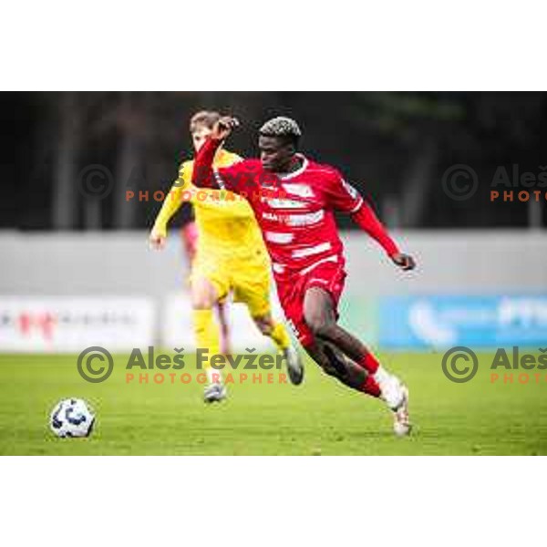 Aondowase Sule Wisdom in action during Prva liga Telemach 2025/26 football match between NK Aluminij and NK Domzale in Sportni park Kidricevo, Slovenia on November 8, 2025. Photo: Jure Banfi