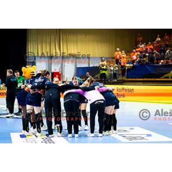 Players of Odense Handbold celebrate win in EHF Women’s Champions League 2025/2026 handball match between Krim OTP Group Mercator (SLO) and Odense Handbold (DEN) in Ljubljana, Slovenia on November 8, 2025. Photo: Filip Barbalic