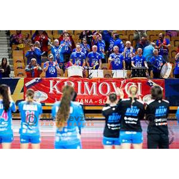 Fans of Krim OTP Group Marcator after EHF Women’s Champions League 2025/2026 handball match between Krim OTP Group Mercator (SLO) and Odense Handbold (DEN) in Ljubljana, Slovenia on November 8, 2025. Photo: Filip Barbalic