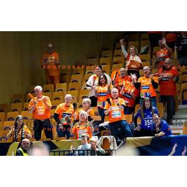 Fans of Odense Handbold after EHF Women’s Champions League 2025/2026 handball match between Krim OTP Group Mercator (SLO) and Odense Handbold (DEN) in Ljubljana, Slovenia on November 8, 2025. Photo: Filip Barbalic