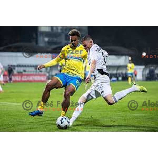 Johan Brice Negouai vs Luka Bobicanec in action during Prva liga Telemach 2025/26 football match between NK Mura and NK Koper in Fazanerija, Murska Sobota, Slovenia on November 7, 2025. Photo: Jure Banfi