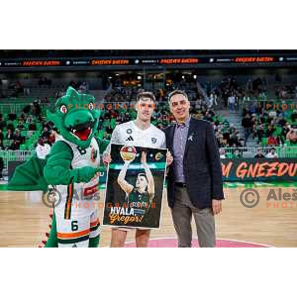 Gregor Glas and Davor Uzbinec before the start of AdmiralBet ABA League 2025/2026 basketball match between Cedevita Olimpija (SLO) and Vienna (AUT) in SRC Stozice, Ljubljana, Slovenia on November 9, 2025