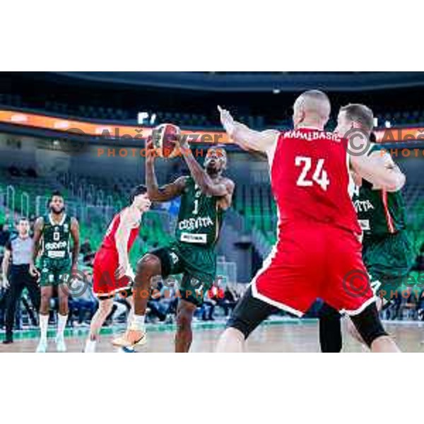 Umoja Gibson in action during AdmiralBet ABA League 2025/2026 basketball match between Cedevita Olimpija (SLO) and Vienna (AUT) in SRC Stozice, Ljubljana, Slovenia on November 9, 2025.