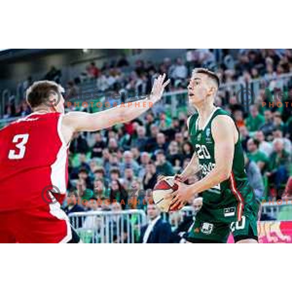 Miha Cerkvenik in action during AdmiralBet ABA League 2025/2026 basketball match between Cedevita Olimpija (SLO) and Vienna (AUT) in SRC Stozice, Ljubljana, Slovenia on November 9, 2025.