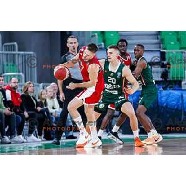 Miha Cerkvenik in action during AdmiralBet ABA League 2025/2026 basketball match between Cedevita Olimpija (SLO) and Vienna (AUT) in SRC Stozice, Ljubljana, Slovenia on November 9, 2025.