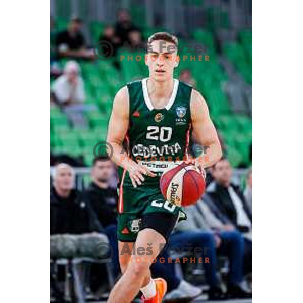 Miha Cerkvenik in action during AdmiralBet ABA League 2025/2026 basketball match between Cedevita Olimpija (SLO) and Vienna (AUT) in SRC Stozice, Ljubljana, Slovenia on November 9, 2025.