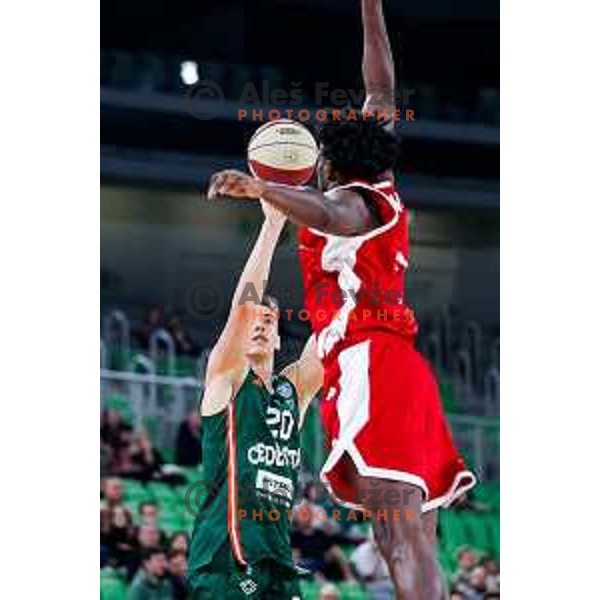 Miha Cerkvenik in action during AdmiralBet ABA League 2025/2026 basketball match between Cedevita Olimpija (SLO) and Vienna (AUT) in SRC Stozice, Ljubljana, Slovenia on November 9, 2025.