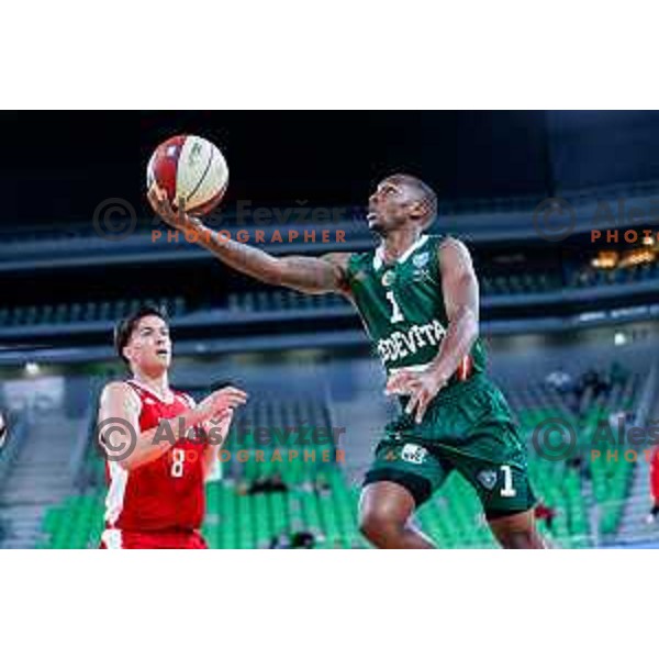 Umoja Gibson in action during AdmiralBet ABA League 2025/2026 basketball match between Cedevita Olimpija (SLO) and Vienna (AUT) in SRC Stozice, Ljubljana, Slovenia on November 9, 2025.
