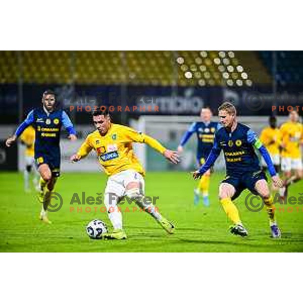 Aldin Jakupovic and Zan Karnicnik in action during Prva liga Telemach 2025/2026 football match between Celje and Bravo Big Bang in Celje, Slovenia on November 9, 2025